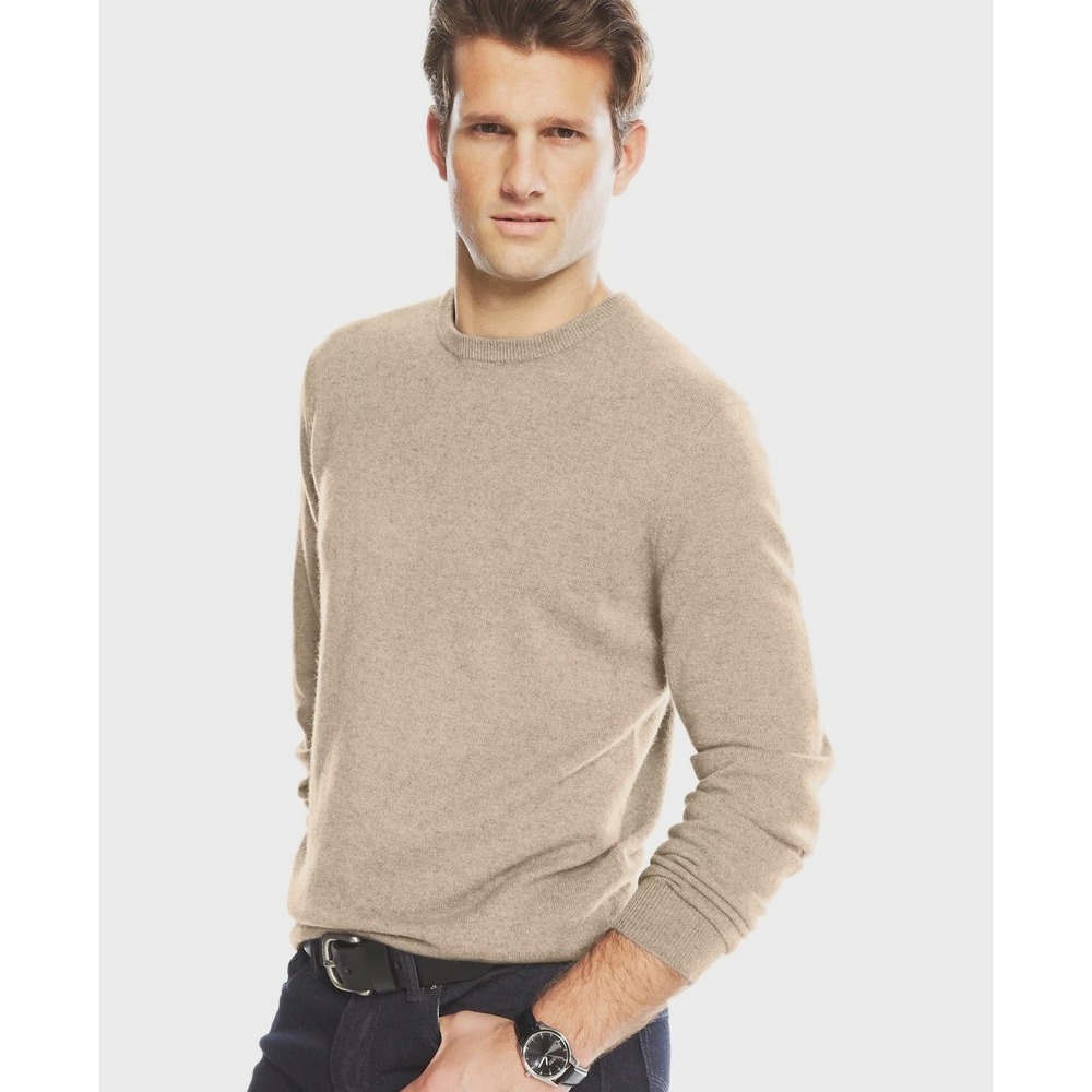 Club Room Luxury 100% Cashmere sweater Mens XXL Beige Crewneck Knit Pullover